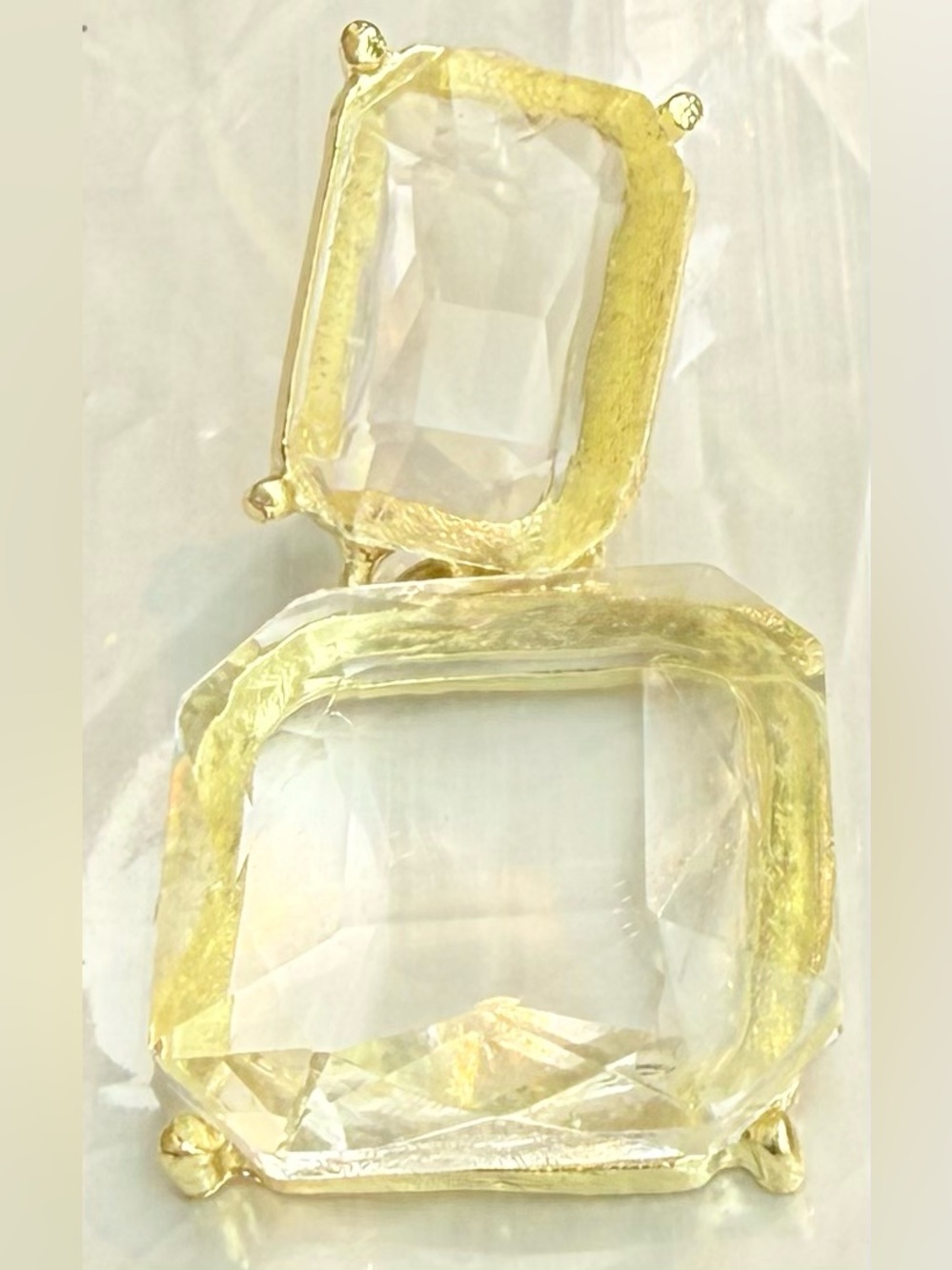🧊 Gold-Tone Clear Crystal Ice Cube Drop Earrings - Women Jewelry - Picture 5 of 9